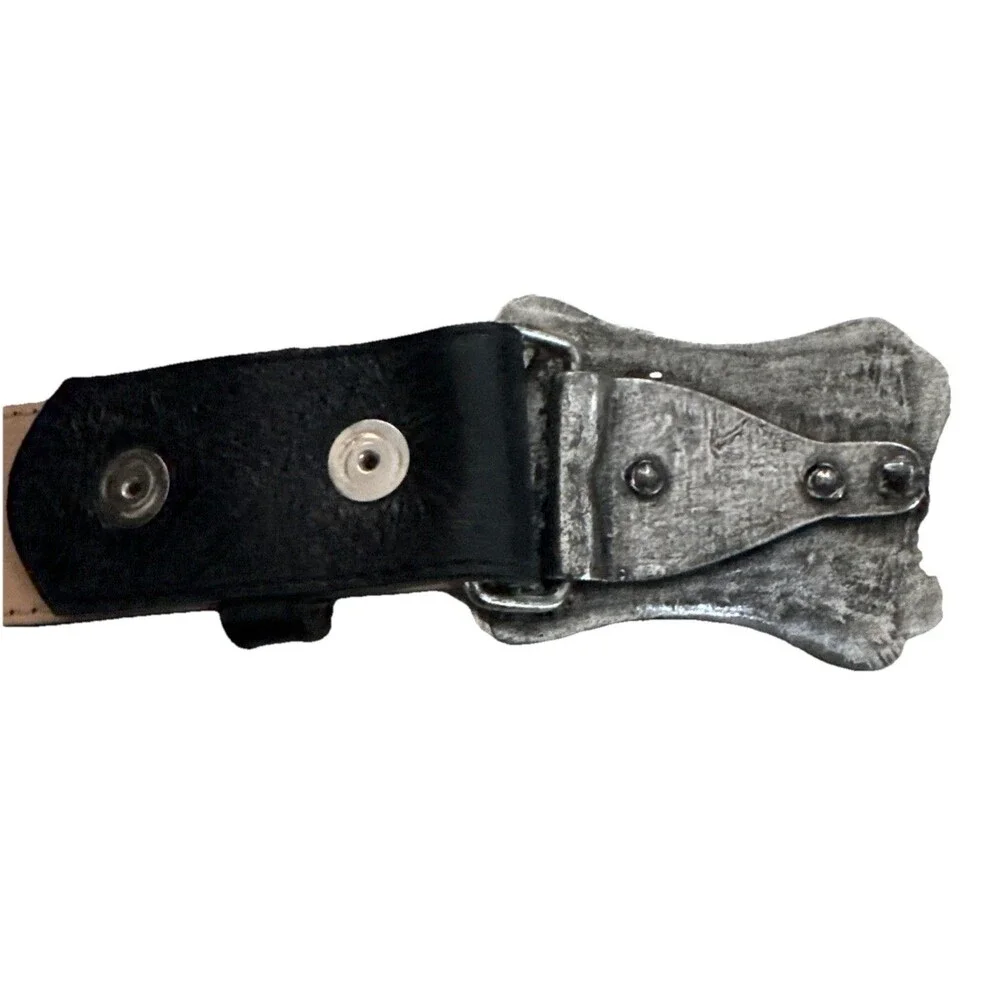 Vintage Y2K Leatherock USA Leather Belt Rhinestone Crystal Buckle Size Large